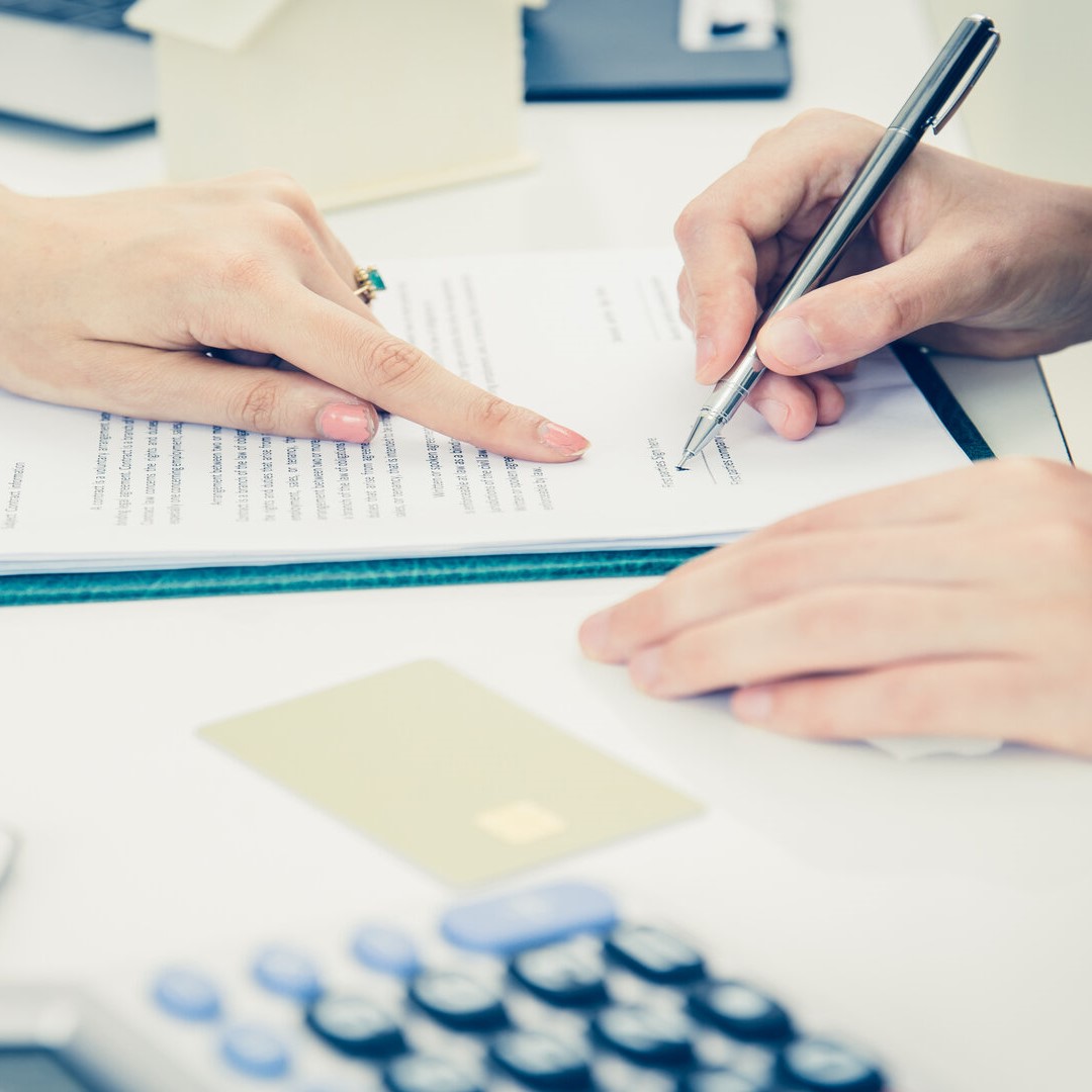 Sign contract with Credit card business finance people making decision concept